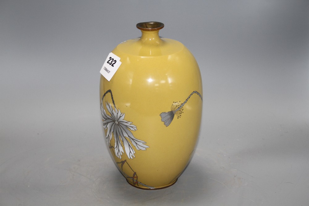 A Japanese Meiji period cloisonne vase, decorated with a crab and fading foliage against a beige ground, height 24cm
